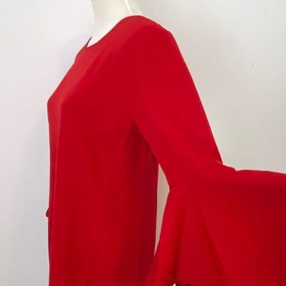 MUD PIE Red Poinsettia Brooks Bell Sleeve Dress Size Small - Picture 5 of 12